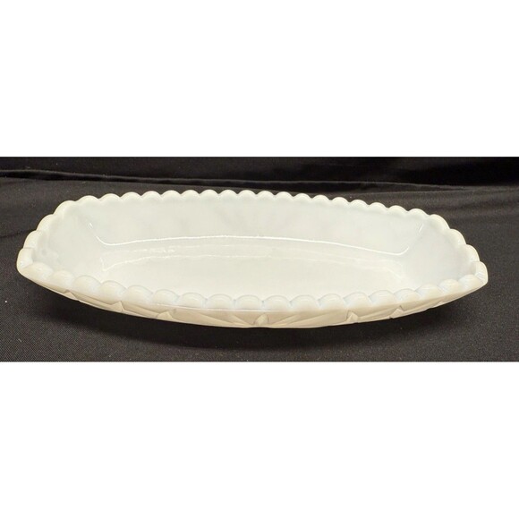 Vintage White Milk Glass Relish Candy Butter trinket dish 9.5” scalloped rim - Picture 2 of 10